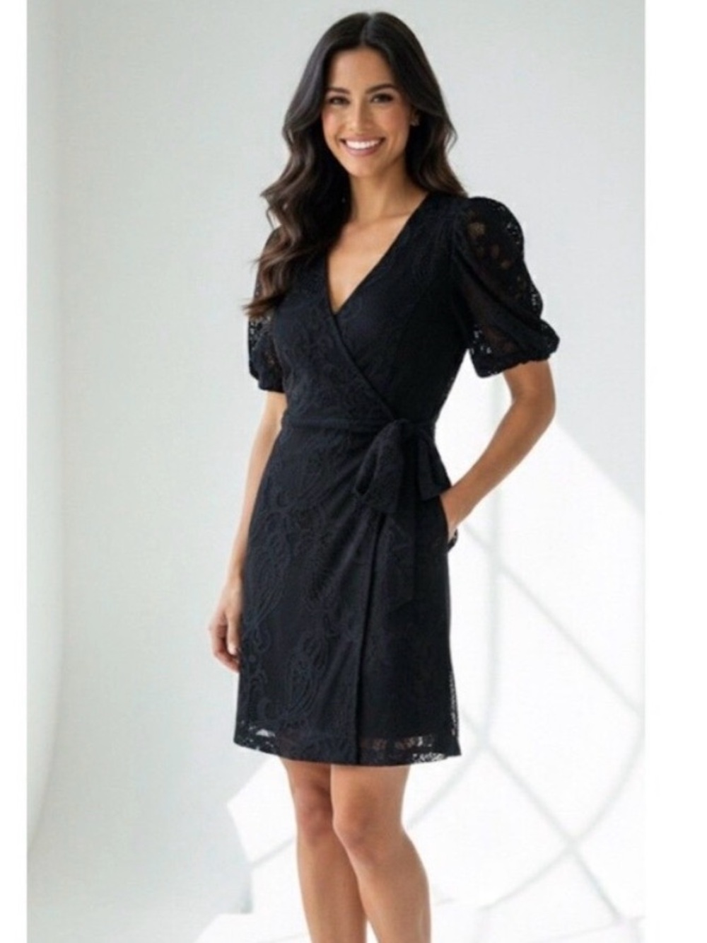 Lilly Pulitzer Black Lace Wrap Romper size M - Picture 1 of 5